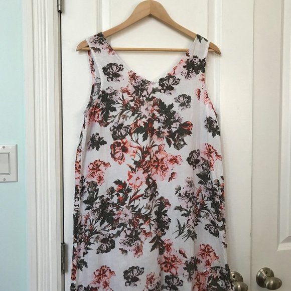 Lord + Taylor White Pink 100% Linen Floral Sleeveless Midi Maxi Dress - Picture 6 of 9